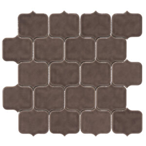 Modern Arabesque Taupe Glossy Porcelain Mosaic Tile