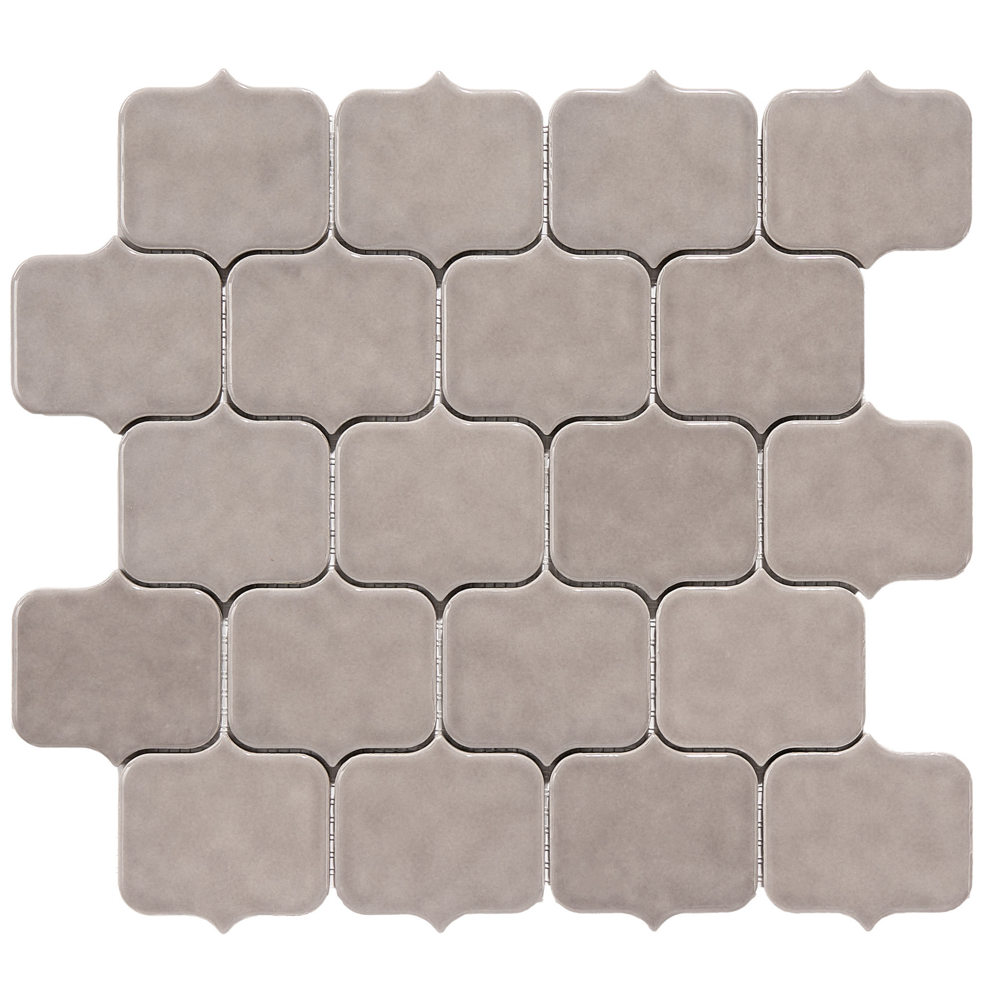 Modern Arabesque Grey Glossy Porcelain Mosaic Tile