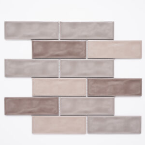 Forio 2" x 6" Brick Taupe Blend Glossy Porcelain Mosaic Tile