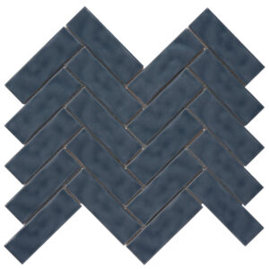 Forio 1.35" x 4.35" Herringbone Blue Glossy Porcelain Mosaic Tile