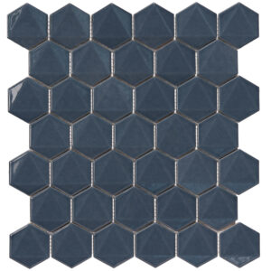 3D Hexagon 2" x 2" Blue Glossy Porcelain Mosaic Tile
