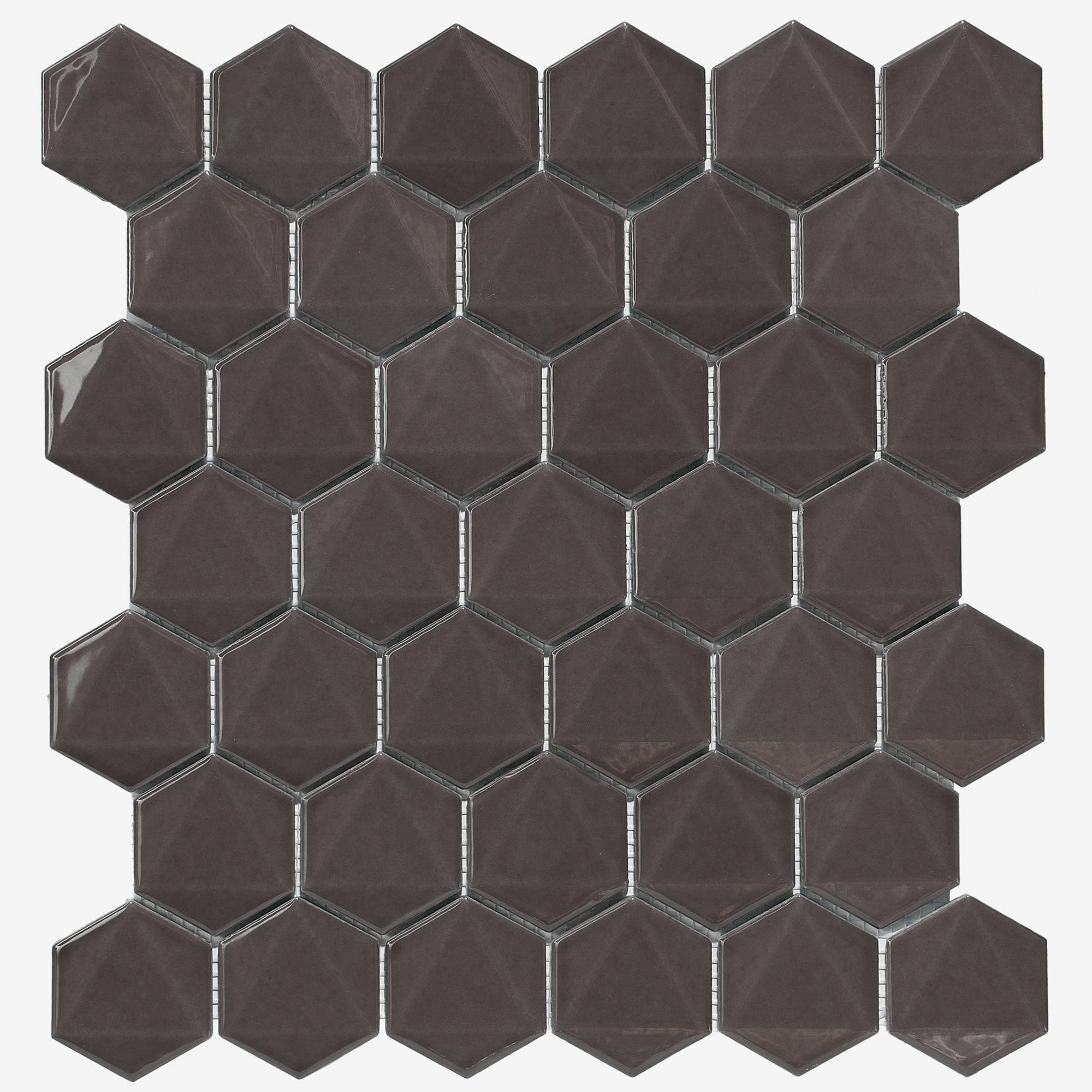 3D Hexagon 2" x 2" Brown Glossy Porcelain Mosaic Tile