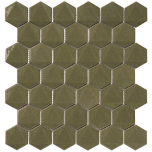 3D Hexagon 2" x 2" Green Glossy Porcelain Mosaic Tile