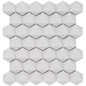 3D Hexagon 2" x 2" Grey Glossy Porcelain Mosaic Tile