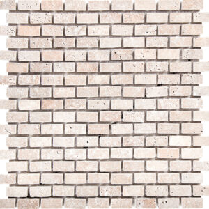 Ivory Travertine 1" x 2" Brick Tumbled Mosaic Tile