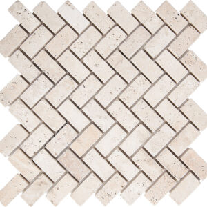 Ivory Travertine 1" x 2" Herringbone Tumbled Mosaic Tile