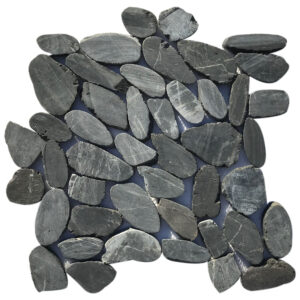 Coal Black Natural Stone Sliced Pebble Mosaic Tile