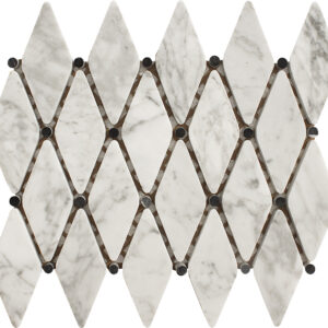 Carrara Marble Rhomoboid-Nero Honed Mosaic Tile