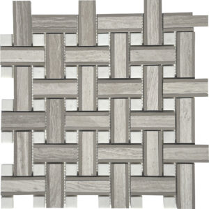 Lina White & Wood Gray Marble Honed Mosaic Tile