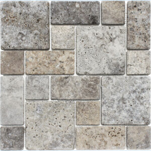 Argento Travertine Roman Pattern Tumbled Mosaic Tile