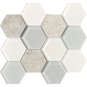 3" x 3" Honeycomb Marble and Glass Blend Mosaic Tile