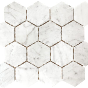 Carrara Marble 3" x 3" Honeycomb Polished Mosaic Tile