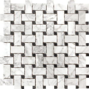 Carrara Marble Polished Basketweave Polished Mosaic Tile