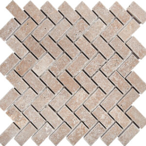 Tuscany Brown Travertine 1" x 2" Herringbone Tumbled Mosaic Tile
