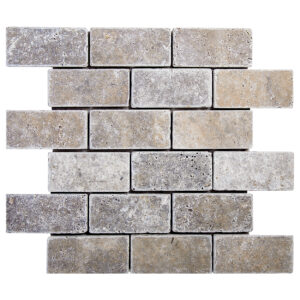 Argento Travertine 2" x 4" Brick Tumbled Mosaic Tile