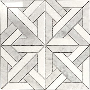 Thassos & Carrara Marble Square Water Jet Polished Mosaic Tile