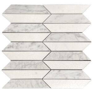 Thassos & Carrara Marble Picket Water Jet Polished Mosaic Tile