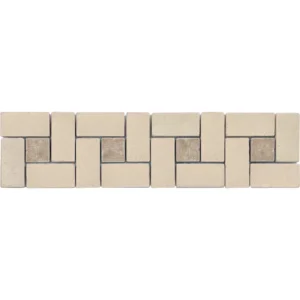 Ivory Tuscany 3" x 12" Basketweave Tumbled Border Mosaic