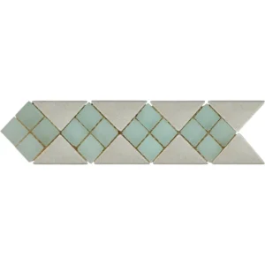 Ivory Tumbled Travertine with Sea Glass 3" x 12" Border Mosaic
