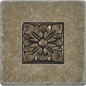 Tuscany Tumbled Travertine with 2x2 Metal Renaissance 4x4 Decorative Tile